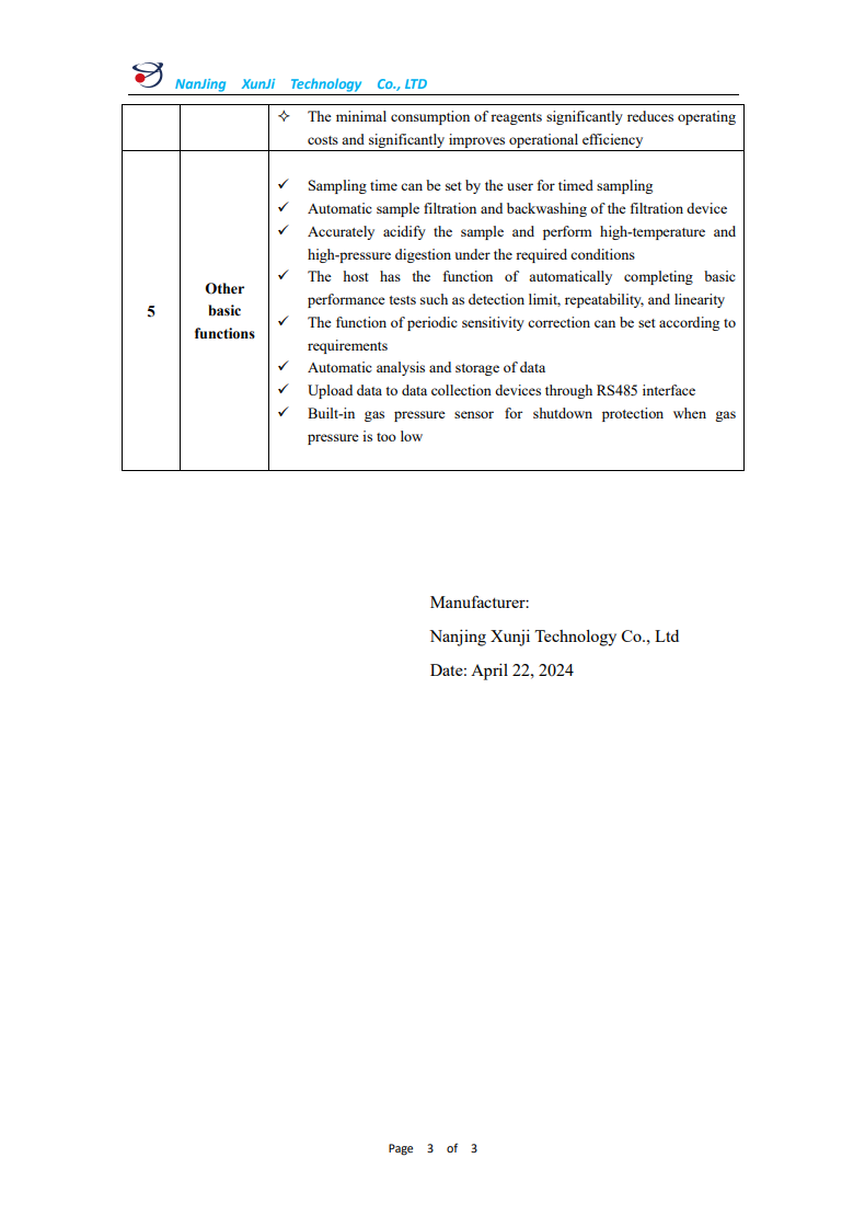 Equipment functions and manufacturer information, page 3
