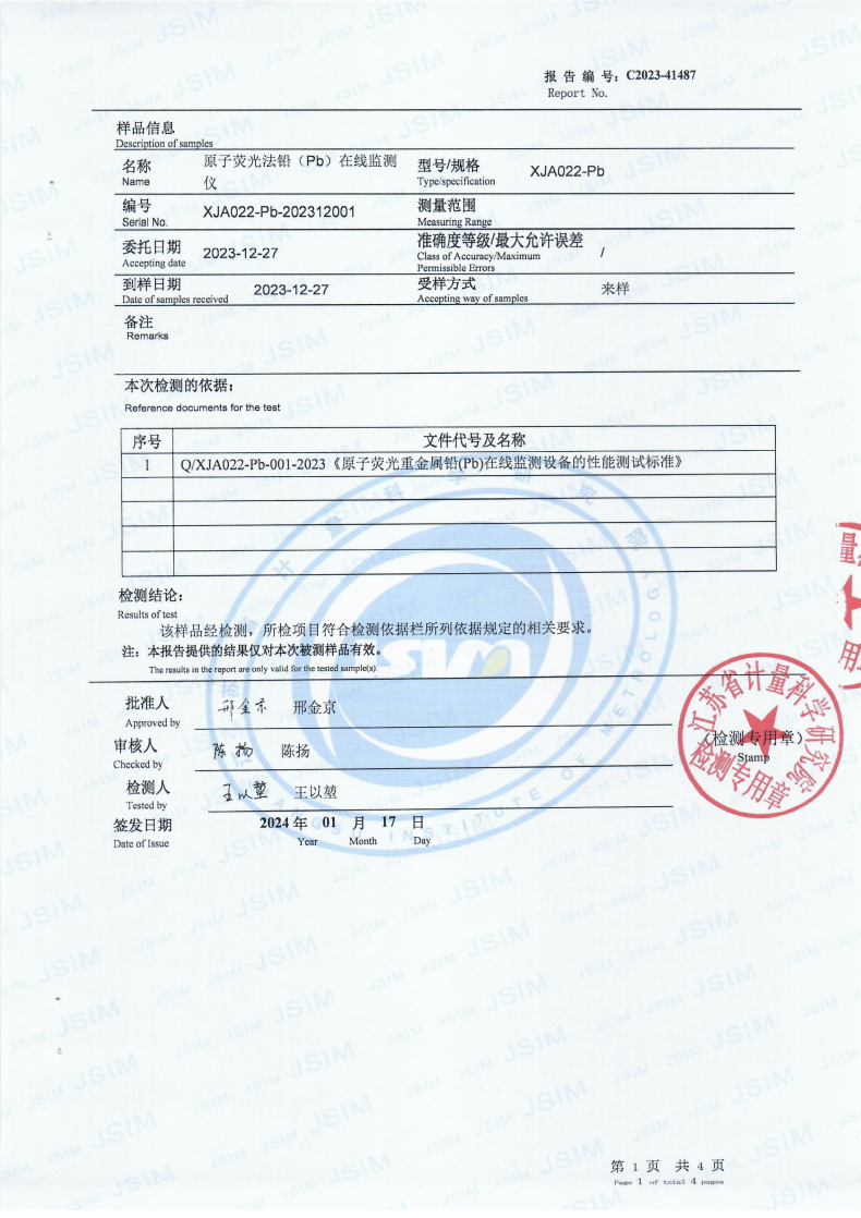 Lead Test Report: Report details